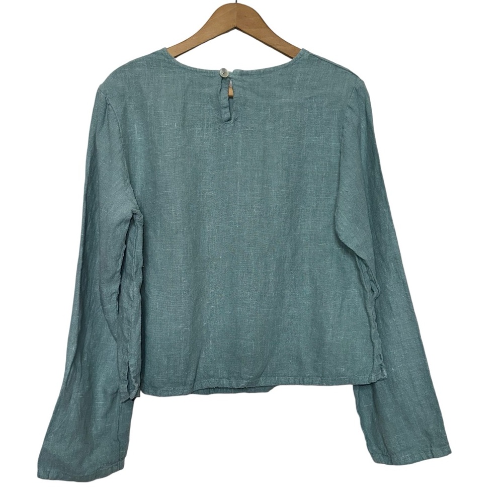 BRYN WALKER Dusty Teal Blue Boxy Slub Knit 100% Linen Top Small - Picture 3 of 10